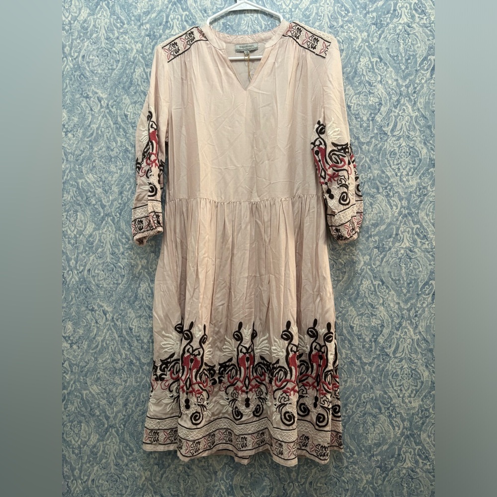 World Market Womens Embroidered 3/4 Sleeve V Neck Mini Dress Size S/M Boho
